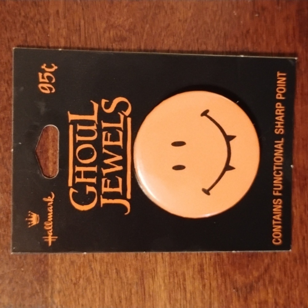 Hallmark Ghoul Jewels Orange Smiley Button